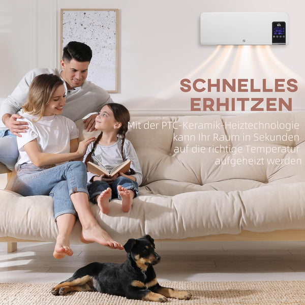 Heizlüfter zur Wandmontage 2000 W – Keramik-Wandheizung mit Fernbedienung, 2 Leistungsstufen