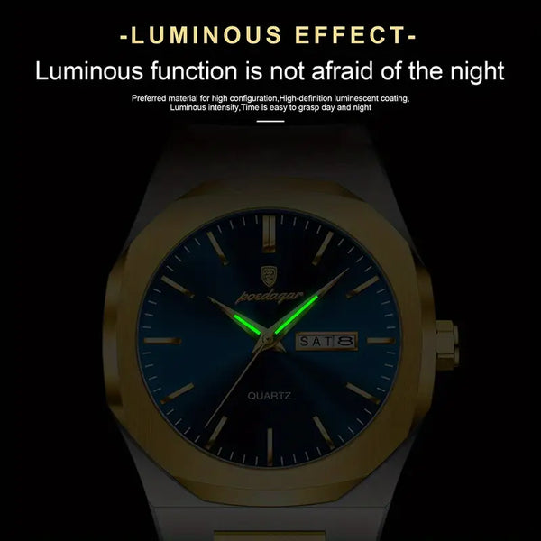 Stahl-Gold Elegante Herren-Armbanduhr, Stahlband mit blauem Ziffernblatt. 42mm Durchmesser