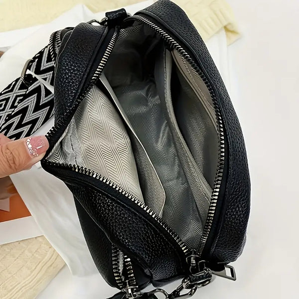 Stylische Crossbody-Tasche mit breitem Riemen, weiß, schwarz, braun