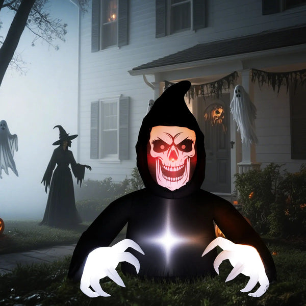 Aufblasbare Halloween-Dekoration – Aufblasbarer Sensemann mit LED-Beleuchtung, 180 cm)