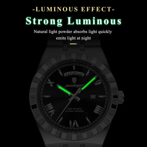 Elegante Herren-Armbanduhr, Stahlband. Mit Wochentag-Anzeige. 3 Modelle.