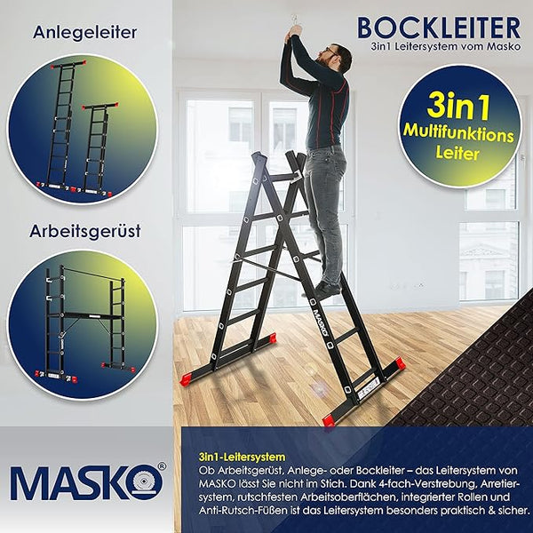 Multifunktionsgerüst schwarz inkl. Holzplattform. Baugerüst - Arbeitsgerüst. Inkl. 2 Rollen