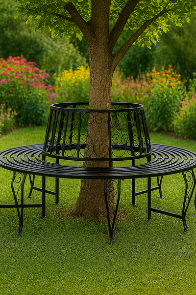 Baumbank Gartenbank rund Ø160 cm aus Metall – Vintage-Stil, wetterfest, bis 320 kg belastbar, pulverbeschichtet, schwarz