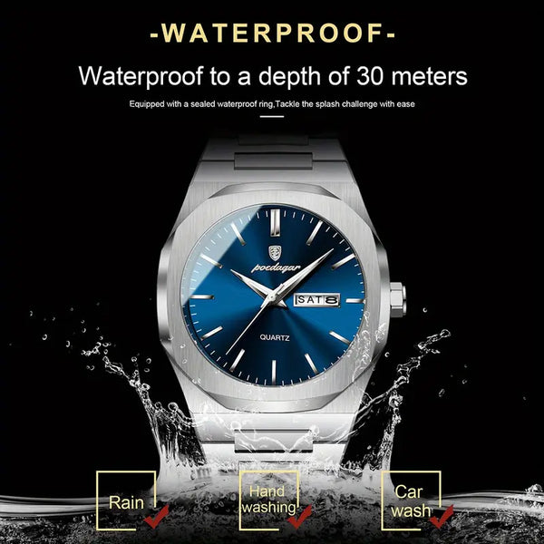 Elegante Herren-Armbanduhr, Stahlband mit blauem Ziffernblat.  Mit präzisem Quarzwerk