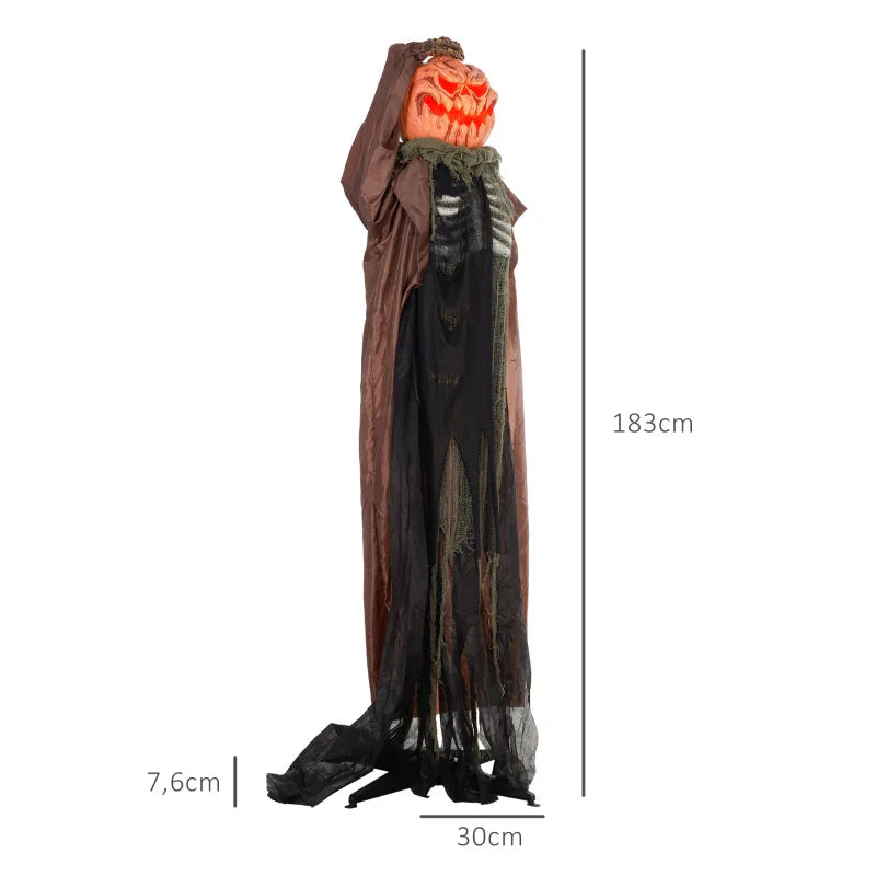 Animierte Halloween-Dekoration – Schädelkürbisgeist mit LED-Augen & Sound, 183 cm