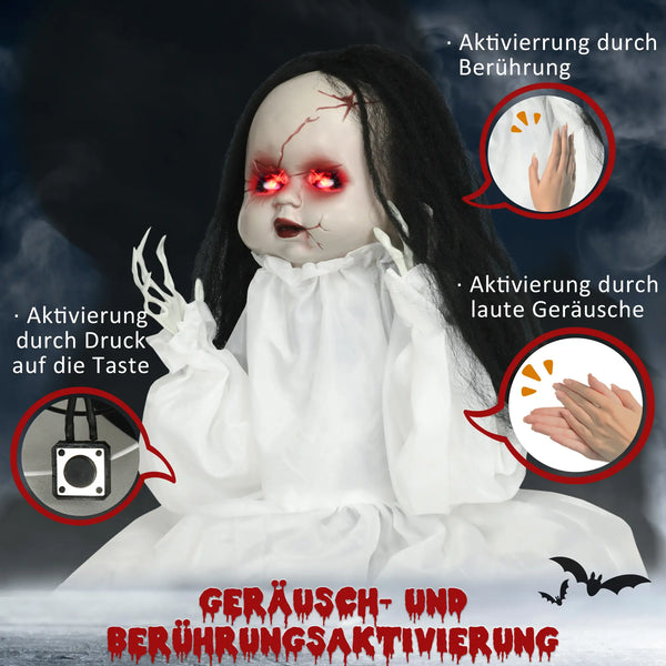 Halloween Dekoration Geisterpuppe 60 cm mit LED-Lichter Soundfunktion