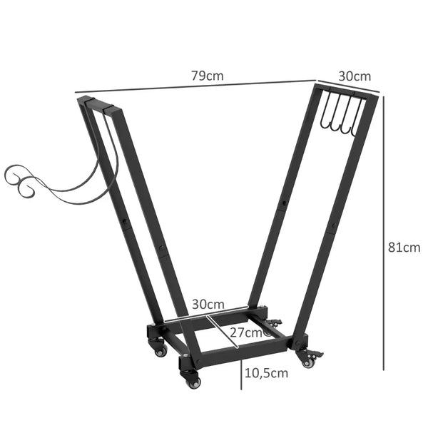 Kaminholzständer Feuerholzgestell, trapezförmiges Design, pulverbeschichteter Metall, mobil mit Rollen, 79 x 30 x 81 cm, Schwarz