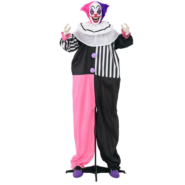 Halloween Dekoration Stehender Clown 173cm mit LED-Lichter Soundeffekt, pink und lila