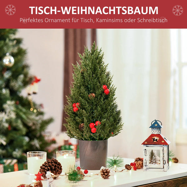 Mini-Weihnachtsbaum mit roten Beeren und Tannenzapfen – 47 cm