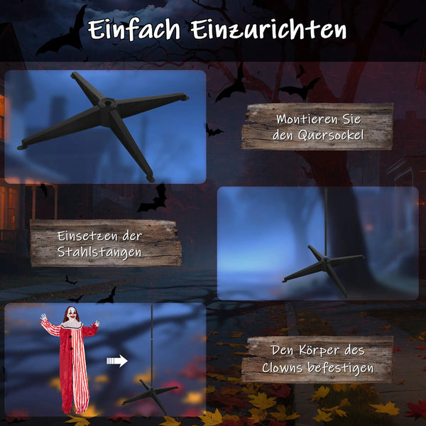 Halloween Dekoration Stehender Clown 165cm mit Licht- und Soundeffekt