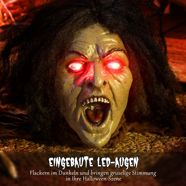 Halloween Dekoration kriechende Zombi-Oma, LED-Lichter und Soundfunktion, 140 cm
