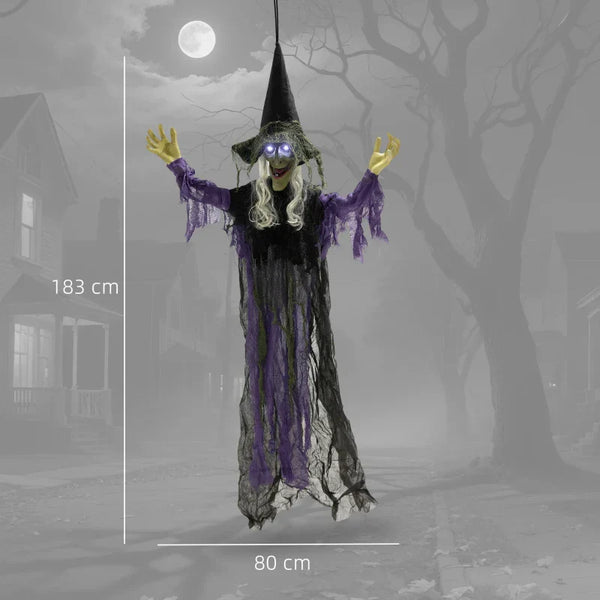 Animierte Halloween-Dekoration – Lebensgroße Hexe mit Sound & LED, 183 cm