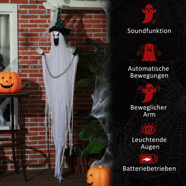 Animierte Halloween-Dekoration – Hängender Gefangenengeist mit Sound & LED, 204 cm