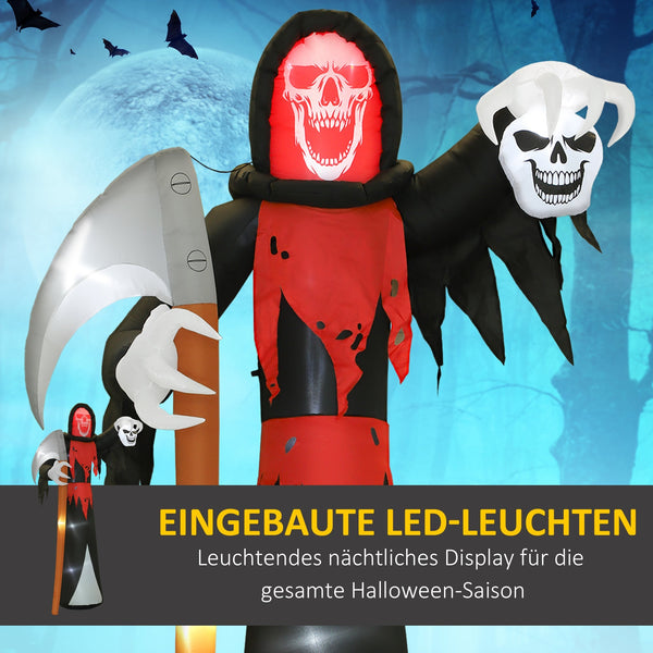 Aufblasbare Halloween-Dekoration –  XXL-Sensenmann mit Sense und Totenkopf, LED beleuchtet, 370 cm