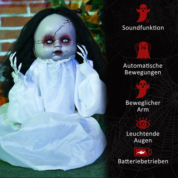 Halloween Dekoration Geisterpuppe 60 cm mit LED-Lichter Soundfunktion