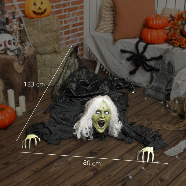 Animierte Halloween-Dekoration – Kriechende Zombie-Oma mit LED-Augen & Sound, 183 cm