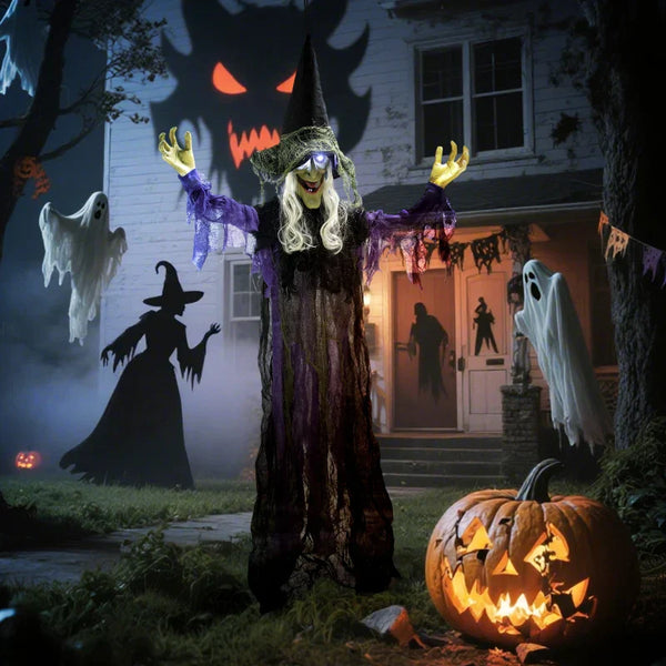Animierte Halloween-Dekoration – Lebensgroße Hexe mit Sound & LED, 183 cm