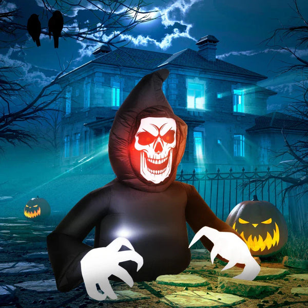 Aufblasbare Halloween-Dekoration – Aufblasbarer Sensemann mit LED-Beleuchtung, 180 cm)