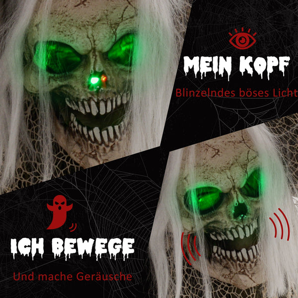 Animierte Halloween-Dekoration – Buckliger Skelettgeist mit Sound & LED, 160 cm