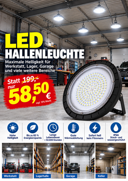 LED-Hallenleuchte 800W – Extra hell, energiesparend, IP66 – für Werkstatt, Lager, Garage & Industrie