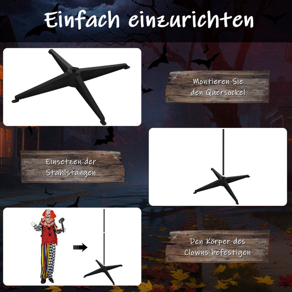 Animierte Halloween-Dekoration – Riesen-Clown mit Hammer, LED-Augen & Sound, 173 cm