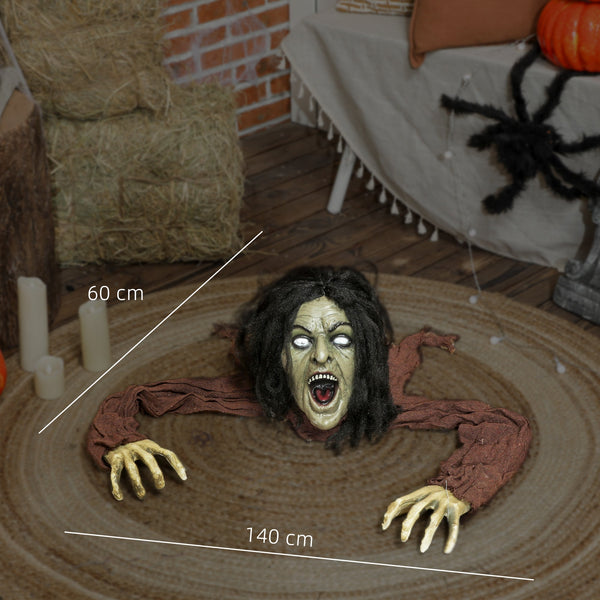 Halloween Dekoration kriechende Zombi-Oma, LED-Lichter und Soundfunktion, 140 cm