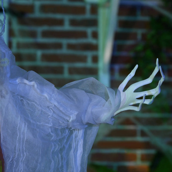 Lebensgroße alte Halloween-Hexe, Soundfunktion, mit Bewegungssensor und LED-Lichtern, 183 cm, weiß