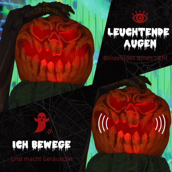 Animierte Halloween-Dekoration – Schädelkürbisgeist mit LED-Augen & Sound, 183 cm
