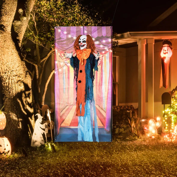 Animierte Halloween-Dekoration – Grusel-Clown mit Sound, LED & Bewegung, 168 cm