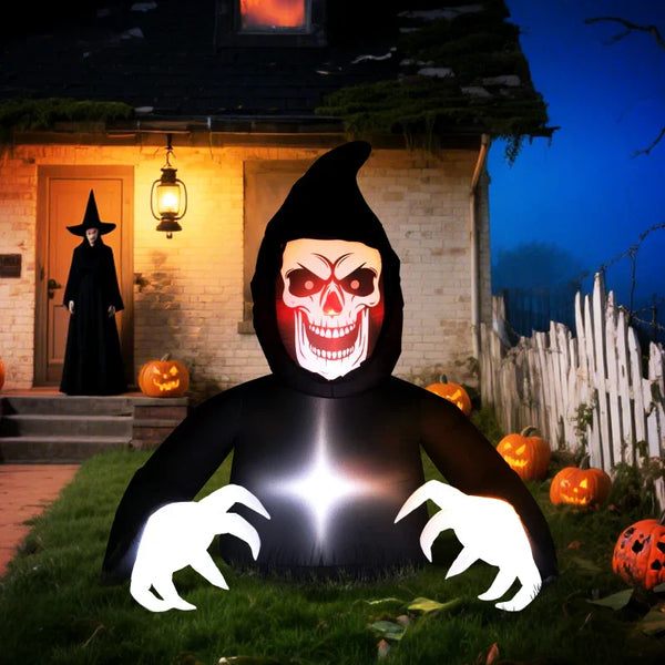 Aufblasbare Halloween-Dekoration – Aufblasbarer Sensemann mit LED-Beleuchtung, 180 cm)
