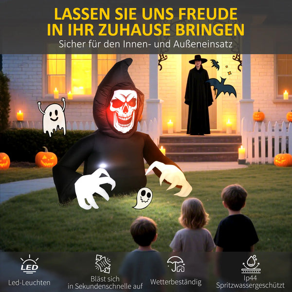 Aufblasbare Halloween-Dekoration – Aufblasbarer Sensemann mit LED-Beleuchtung, 180 cm)