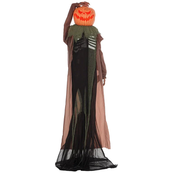 Animierte Halloween-Dekoration – Schädelkürbisgeist mit LED-Augen & Sound, 183 cm