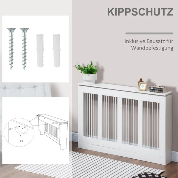 Heizkörperabdeckung mit Lamellendesign & Ablagefläche – Weiß, 120 cm