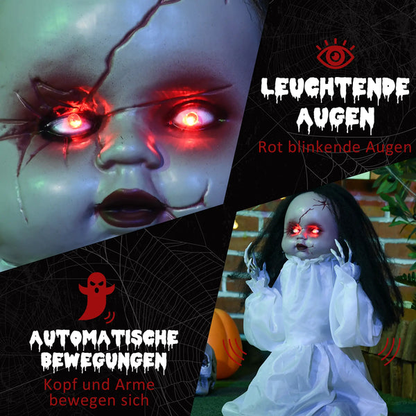 Halloween Dekoration Geisterpuppe 60 cm mit LED-Lichter Soundfunktion