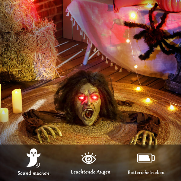 Halloween Dekoration kriechende Zombi-Oma, LED-Lichter und Soundfunktion, 140 cm