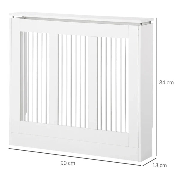 Heizkörperabdeckung mit Lamellendesign & Ablage – Weiß, 90 cm