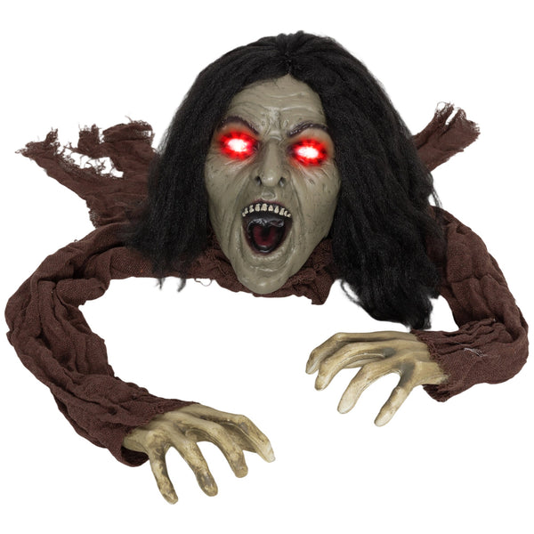 Halloween Dekoration kriechende Zombi-Oma, LED-Lichter und Soundfunktion, 140 cm