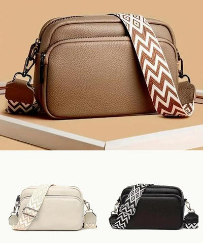 Stylische Crossbody-Tasche mit breitem Riemen, weiß, schwarz, braun