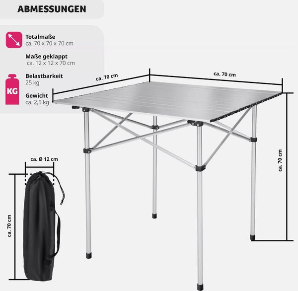 Einrollbarer Aluminium Campingtisch Rolltisch Klapptisch Falttisch Gartentisch klappbar und rollbar