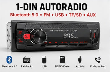 FM-Autoradio 1-DIN mit neuester Technik 45W USB SD TF Aux Bluetooth Freisprechen und FM Empfang