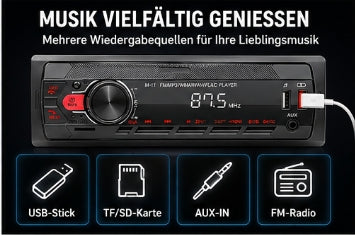 FM-Autoradio 1-DIN mit neuester Technik 45W USB SD TF Aux Bluetooth Freisprechen und FM Empfang