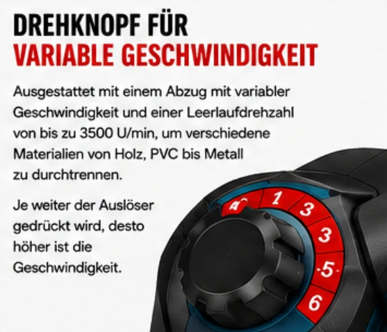 Sonderposten: Akku-Fuchsschwanz Säge 3000rpm mit 2 Akkus. Mit 4 Sägeblättern. Elektrische Reciprosäge (Säbelsäge)