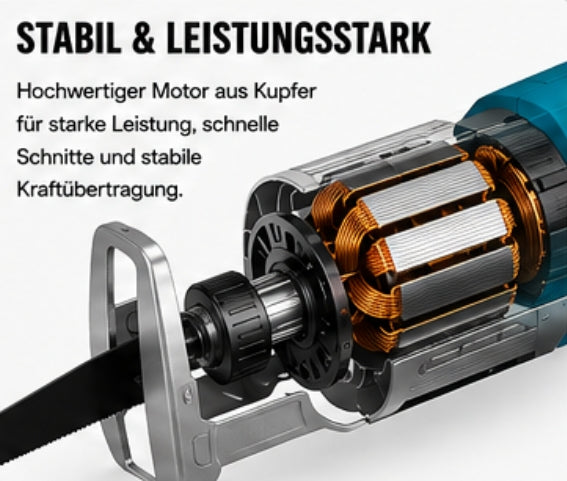 Sonderposten: Akku-Fuchsschwanz Säge 3000rpm mit 2 Akkus. Mit 4 Sägeblättern. Elektrische Reciprosäge (Säbelsäge)