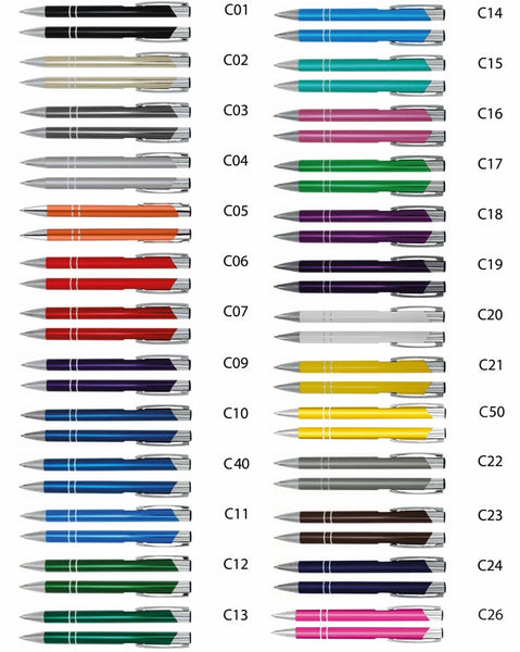 Ab 69 Cent: Kugelschreiber aus Vollmetall inklusive Druck Ihres Namens, Firma oder Logo. Muster gratis!