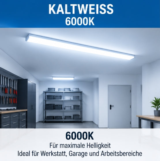 Neu: Deckenleuchte LED 40 Watt (Wie 400 Watt alte Röhren) 120 cm (3 Ausführungen), Bürolampe, Garage, Werkstatt.