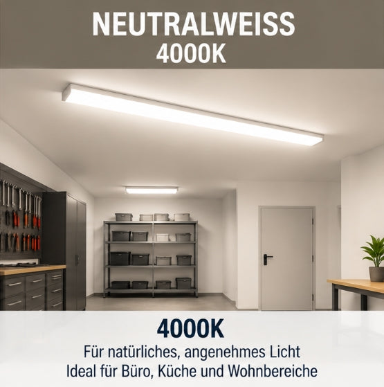 Neu: Deckenleuchte LED 40 Watt (Wie 400 Watt alte Röhren) 120 cm (3 Ausführungen), Bürolampe, Garage, Werkstatt.