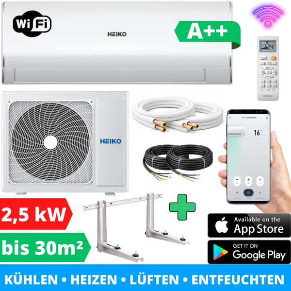 Split Klimaanlage 9000 BTU Klimagerät mit Wandhalterung. WLAN. Vorbefüllt.