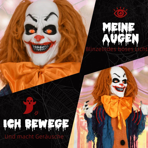 Animierte Halloween-Dekoration – Grusel-Clown mit Sound, LED & Bewegung, 168 cm