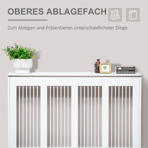 Heizkörperabdeckung mit Lamellendesign & Ablagefläche – Weiß, 120 cm