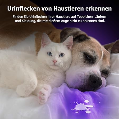 UV Schwarzlicht Taschenlampe HD51 mit 51 LEDs (395 nm) zur Erkennung eingetrockneter Tierurin-Flecken